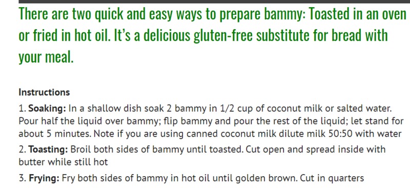 Screen Shot of Bammy Recipe