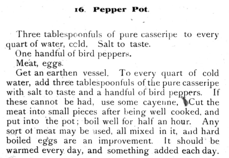Pepper Pot (Recipe 16) from Caroline Sullivan's Jamaica Cookery Book
